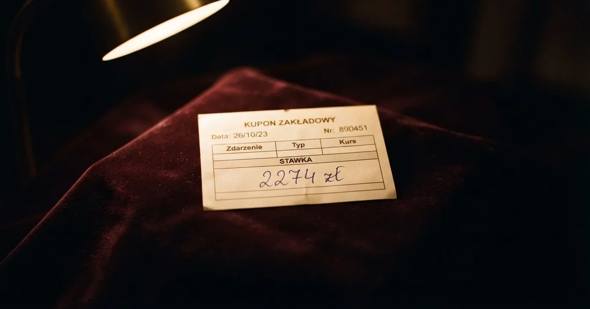 Złote monety rozsypane na ciemnym aksamitnym materiale w skupionym świetle jednej lampy.